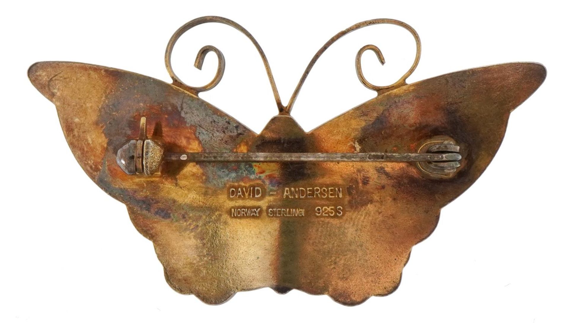 David Andersen, Norwegian 925S silver and enamel butterfly brooch, 5.4cm wide, 10.1g - Image 2 of 3