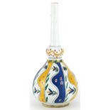 Turkish Armenian pottery rosewater sprinkler hand painted with flowers, 22cm high