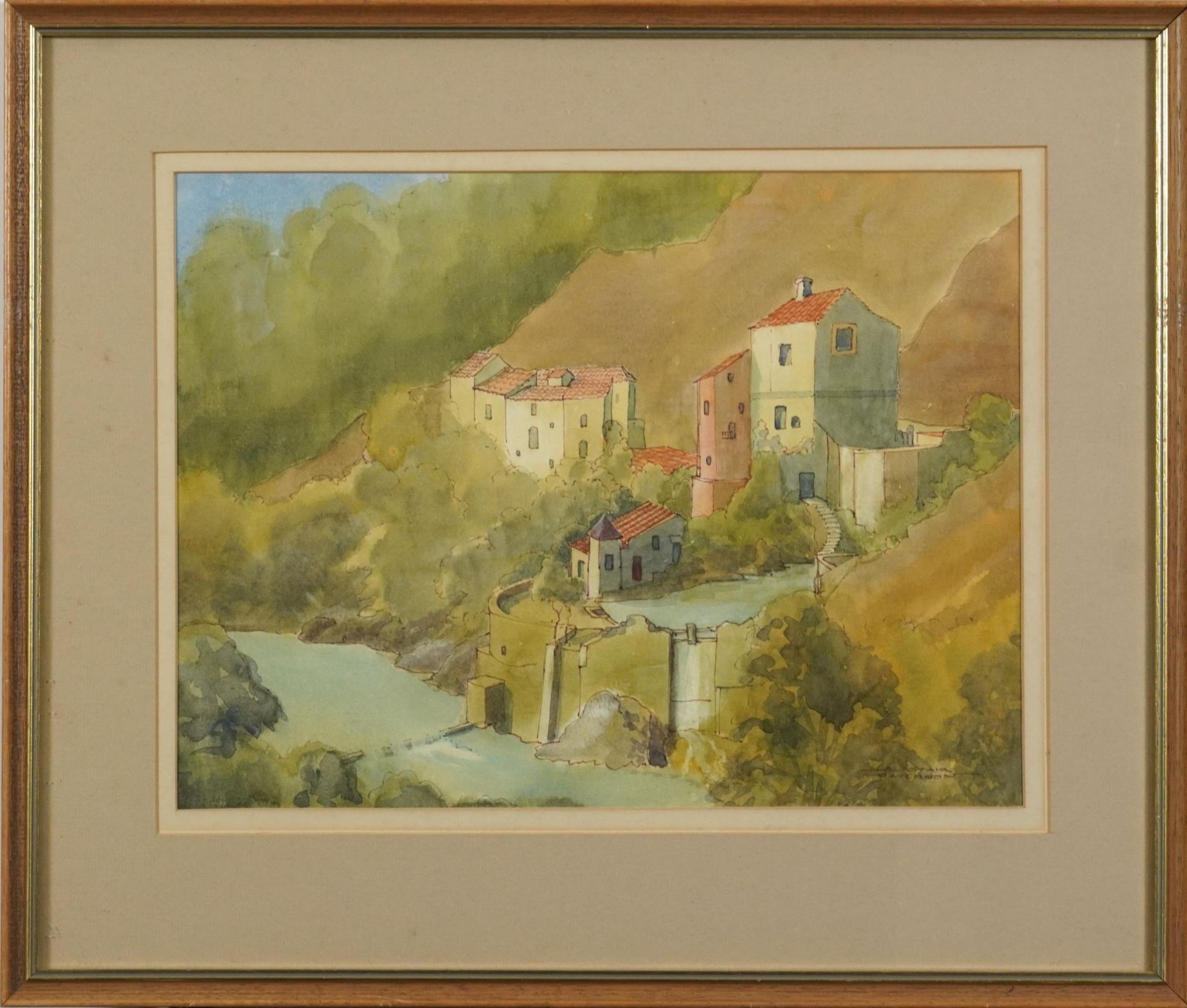 Alistair Paterson - Hill Village and French Mountain, pair of ink and watercolours, each with labels - Image 3 of 11