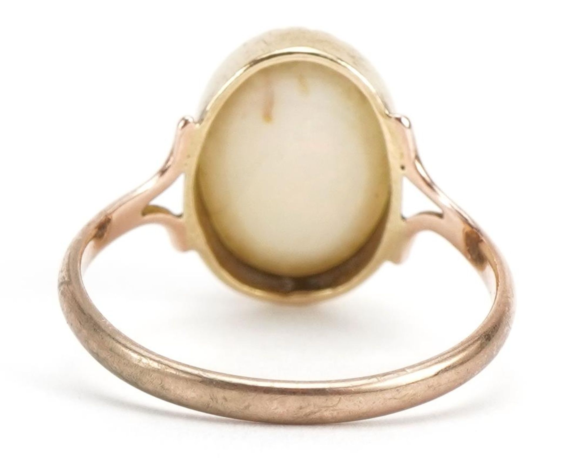 Unmarked 9ct rose gold cabochon opal ring, the opal approximately 12.6mm x 8.9mm, size N, 2.1g - Image 2 of 2