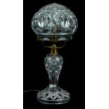 Cut glass toadstool table lamp with shade, 32cm high