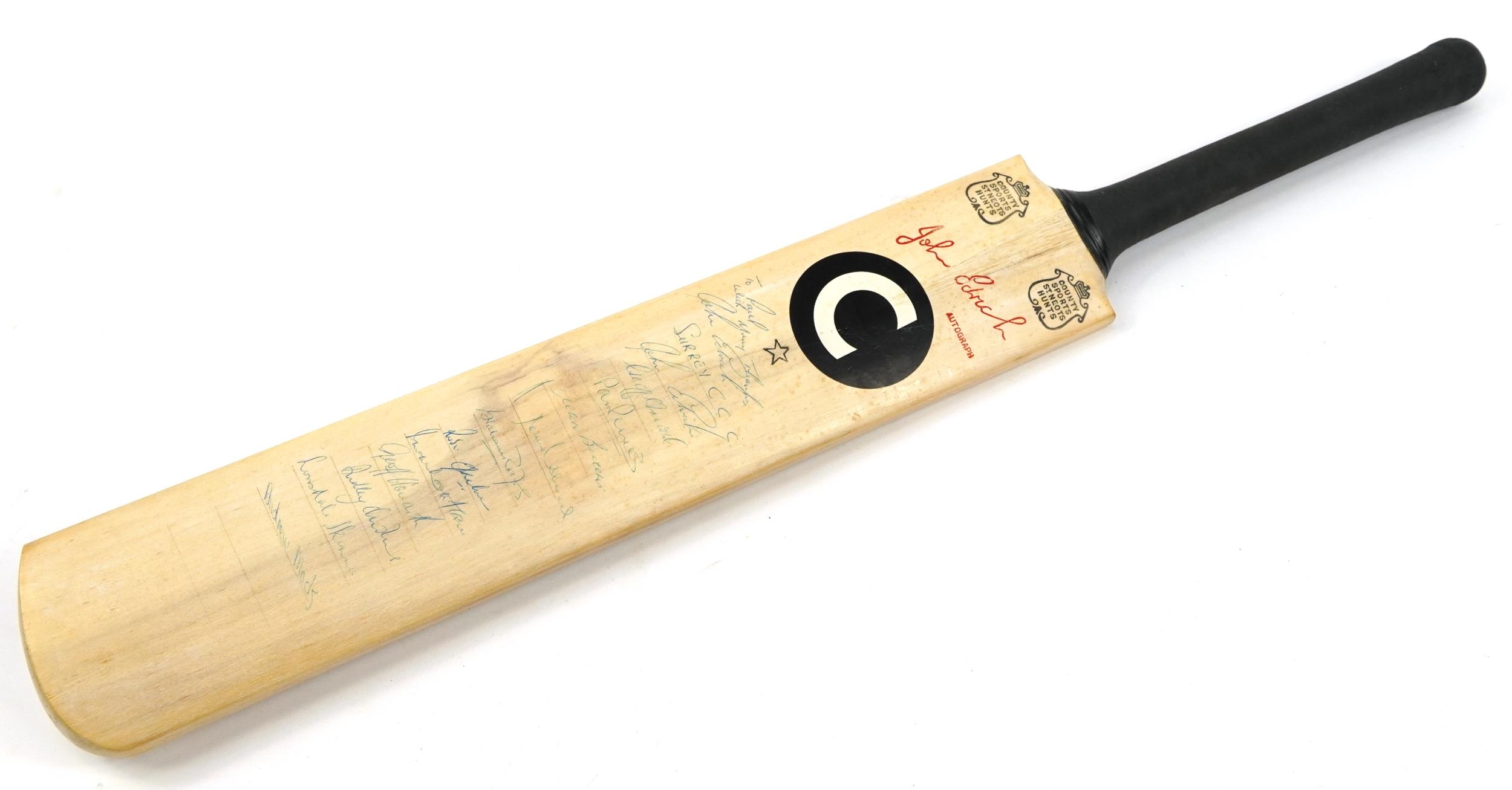 Wooden John Edrich autograph cricket bat signed with Surrey Cricket Club signatures, 86cm in length
