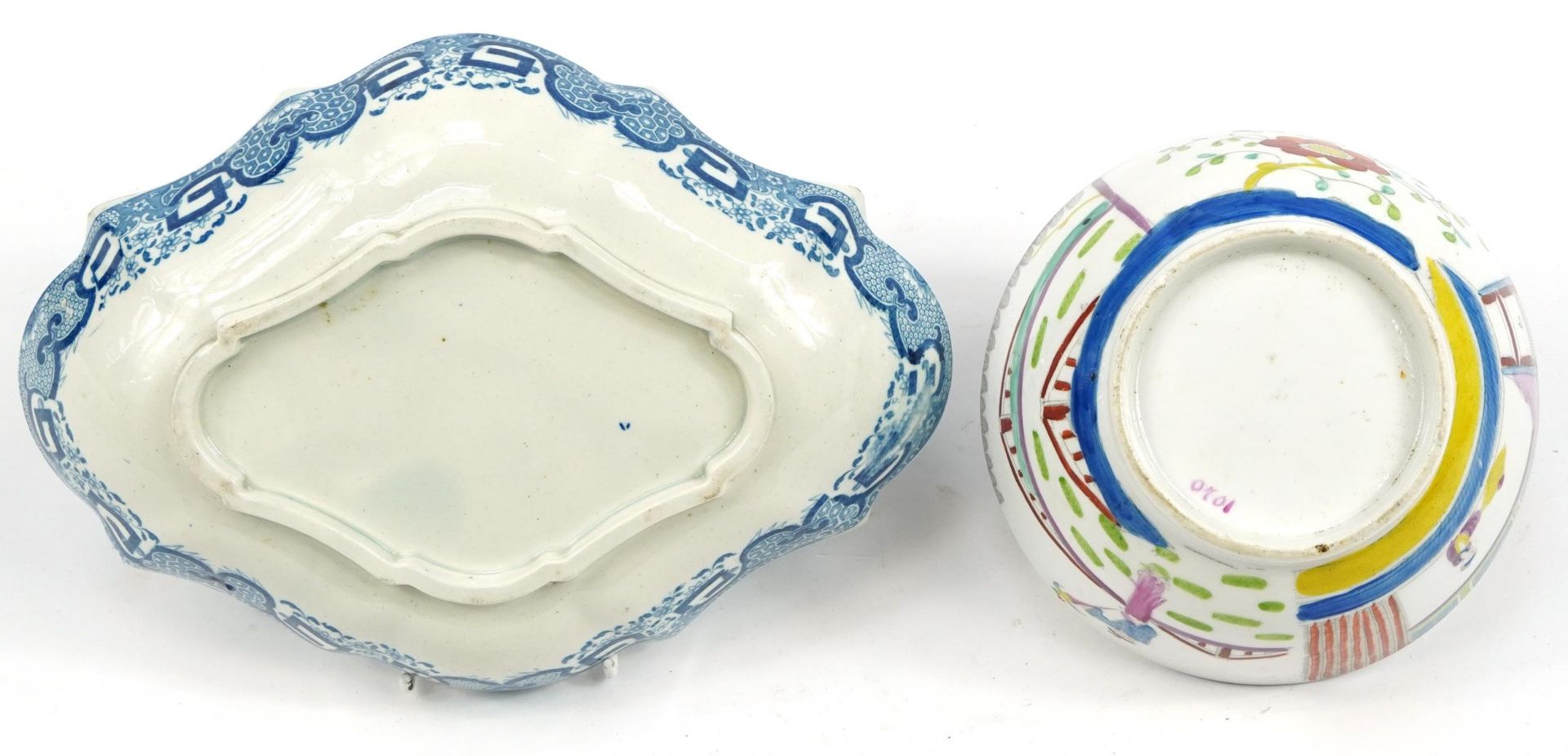 19th century blue and white pottery dish printed in the chinoiserie manner and a hand painted - Image 3 of 3