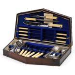 Thomas Turner Sheffield silver plated and stainless steel cutlery housed in an Art Deco oak
