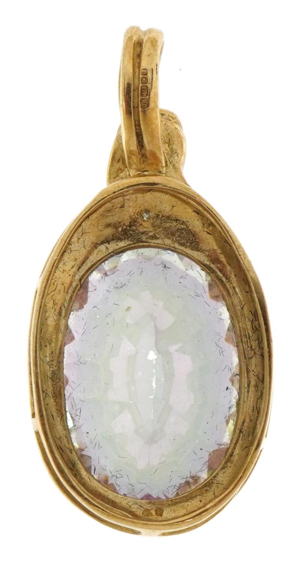 9ct gold rainbow quartz pendant set with a diamond, the rainbow quartz approximately 16.1mm x 12. - Image 2 of 3