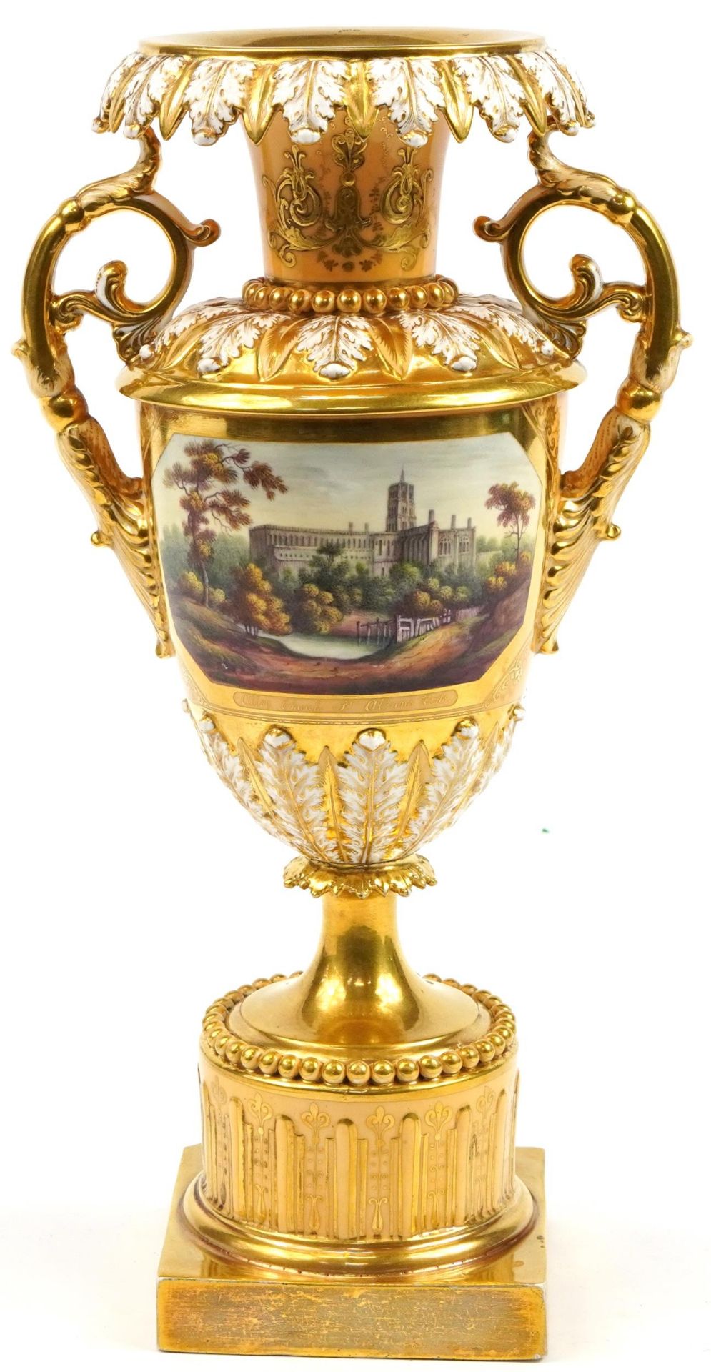 Attributed to Minton, early 19th century porcelain Wellington vase hand painted with a view of Abbey