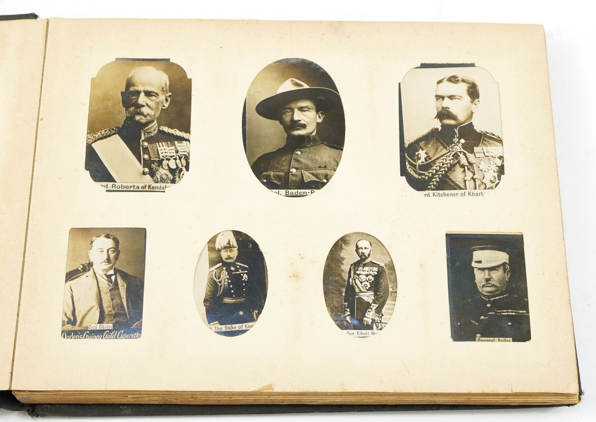 Ogden's photo album with photos including Lord Kitchener, Baden Power and theatrical actresses