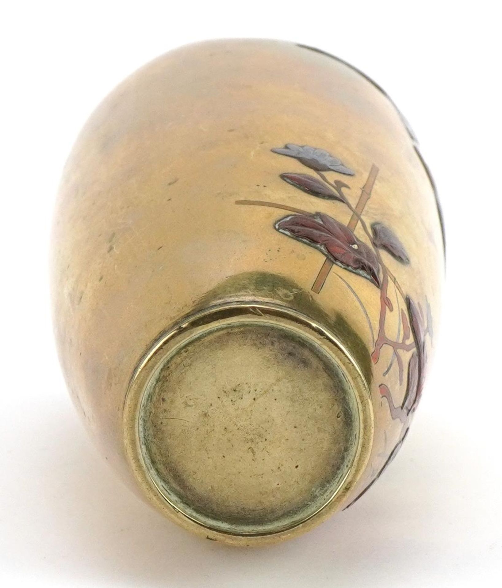 Japanese bronze and mixed metal vase decorated with birds amongst flowers, 16cm high - Image 3 of 3