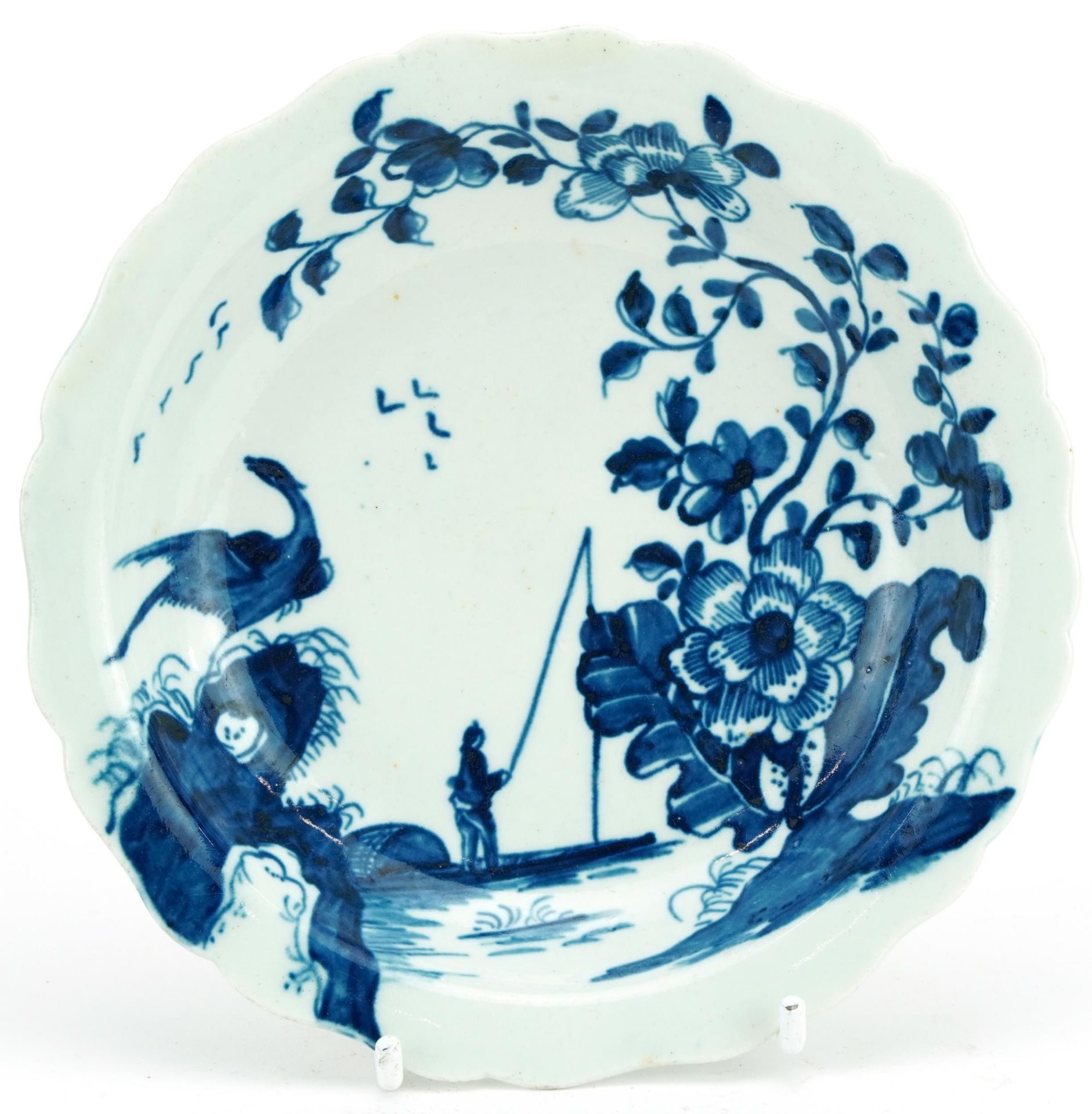 Early Worcester Cormorant pattern fingerbowl stand, 15cm in diameter