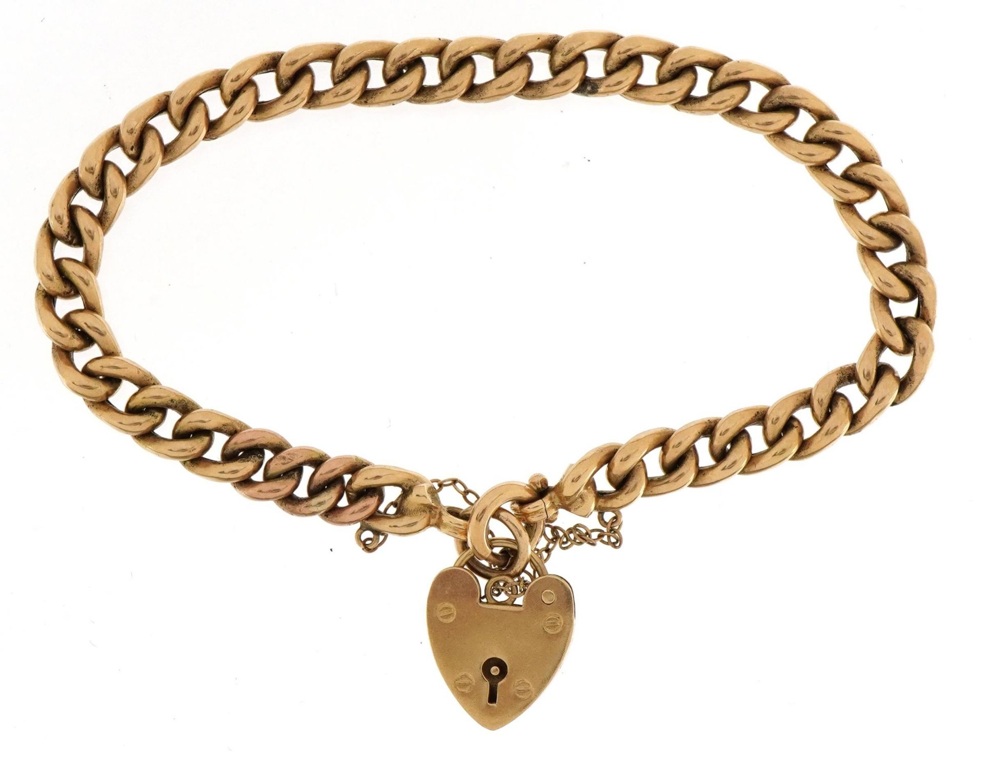 9ct gold bracelet with love heart padlock 15.8g