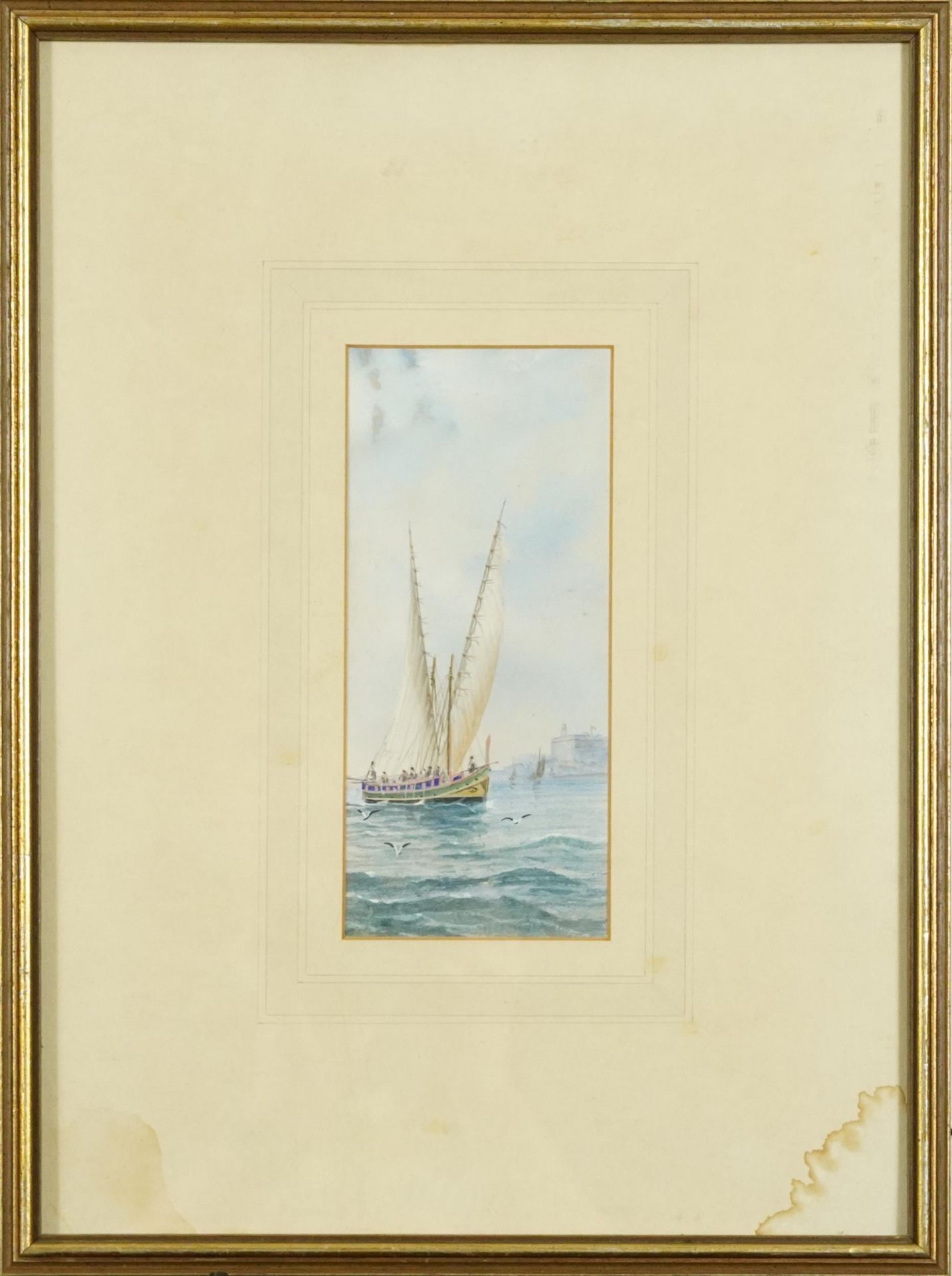 Manner of Vincenzo d'Esposito - Fishing boat on water before buildings, 20th century Maltese - Image 2 of 3