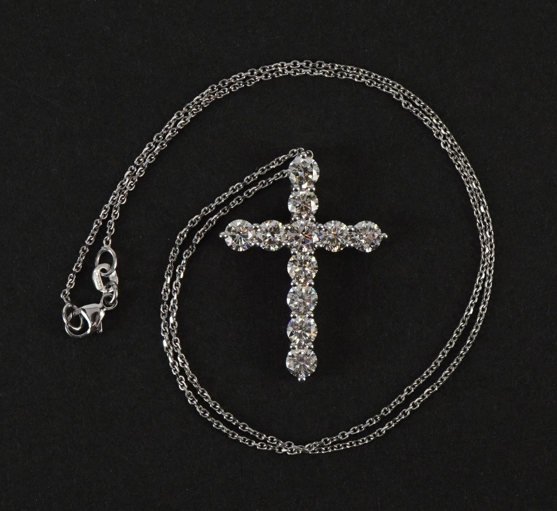 Large 18ct white gold diamond cross pendant on an 18ct white gold necklace, total diamond weight - Image 2 of 5