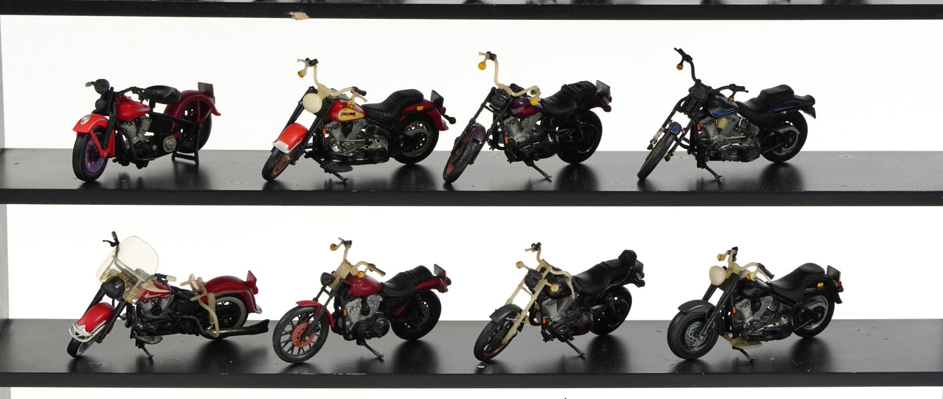 Collection of Maisto model motorbikes with wall hanging display shelves, the shelves 56.5cm high x - Image 3 of 4