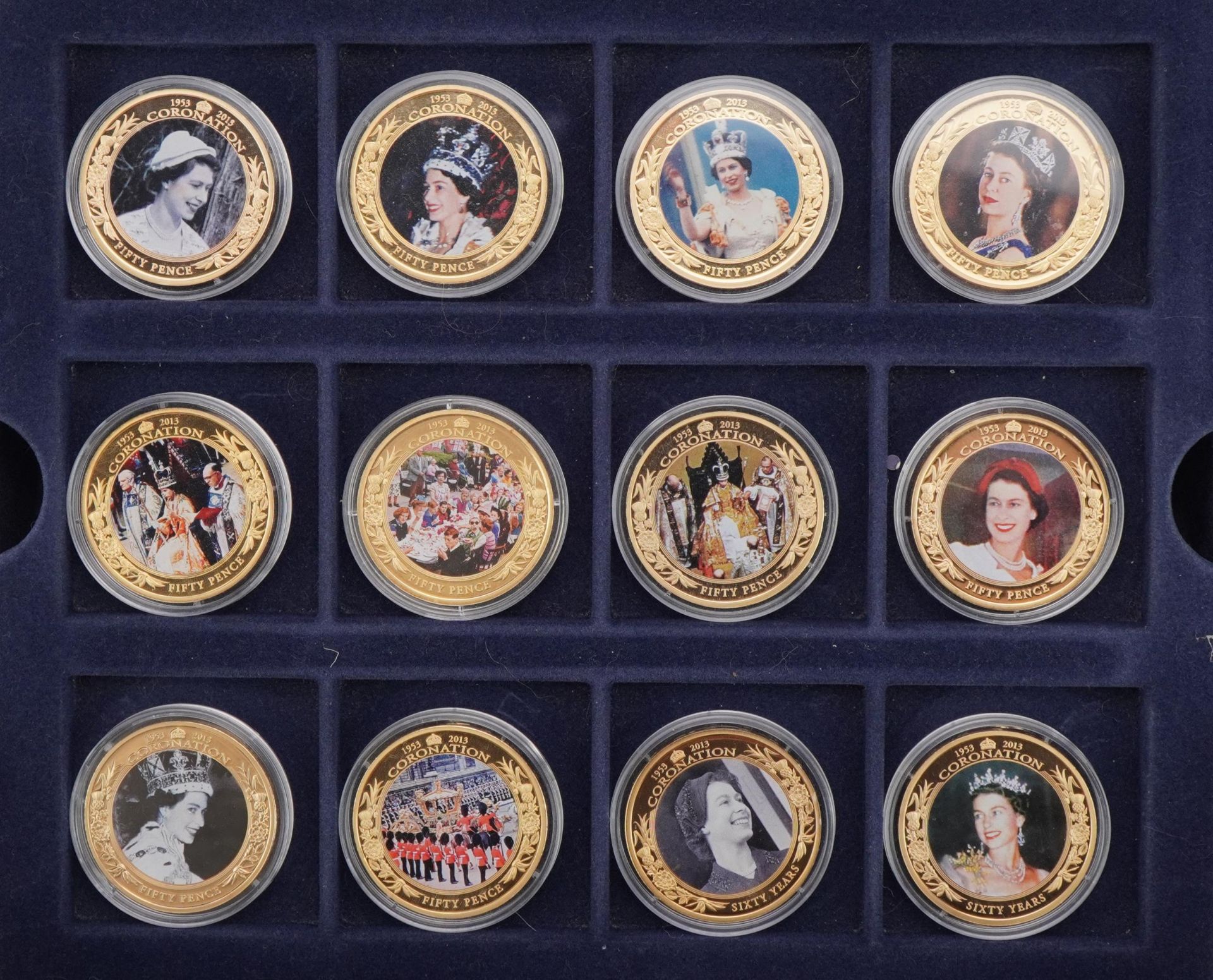 Collection of commemorative proof coins arranged in a fitted case including Diamond Jubilee, - Bild 3 aus 5