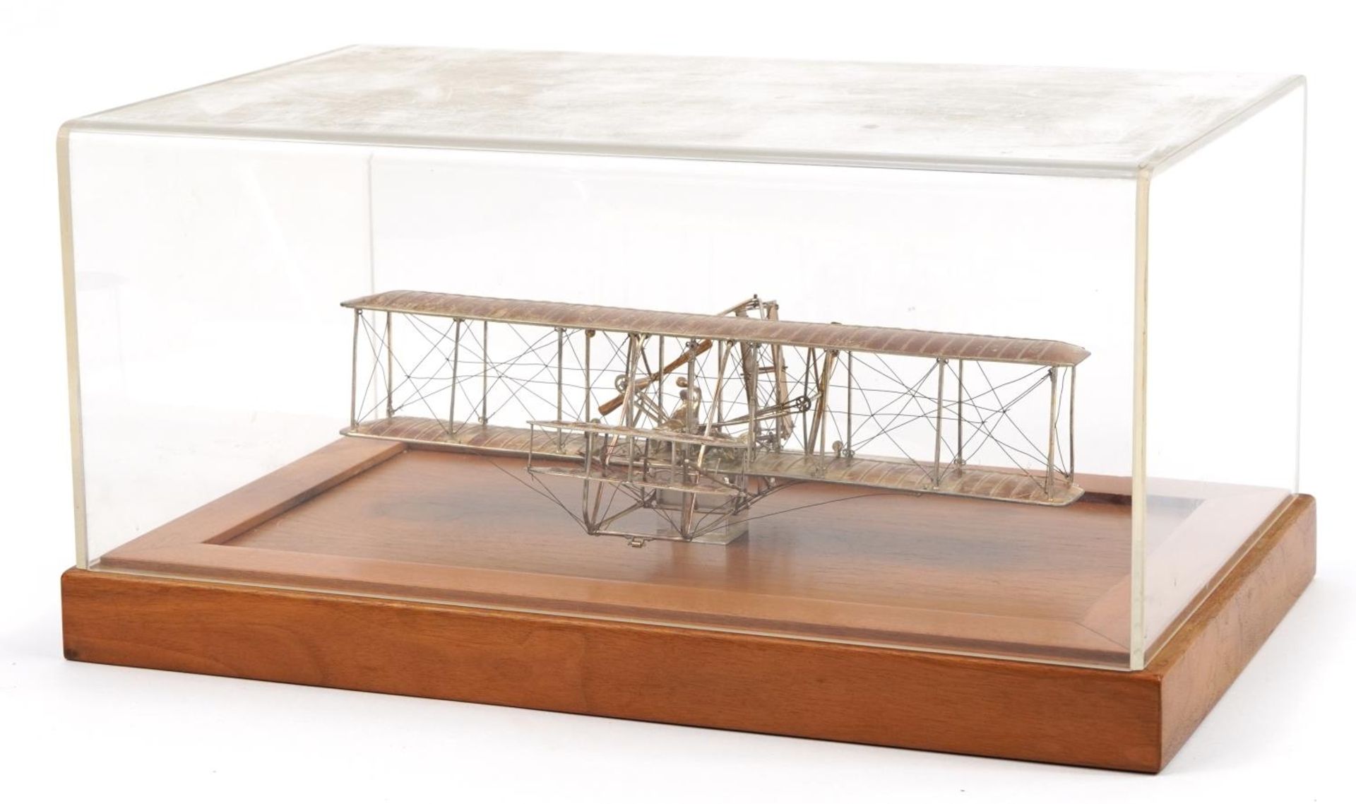 Sterling silver model of The Wright Brothers Flyer housed in a display case, the plaque engraved A - Image 6 of 6