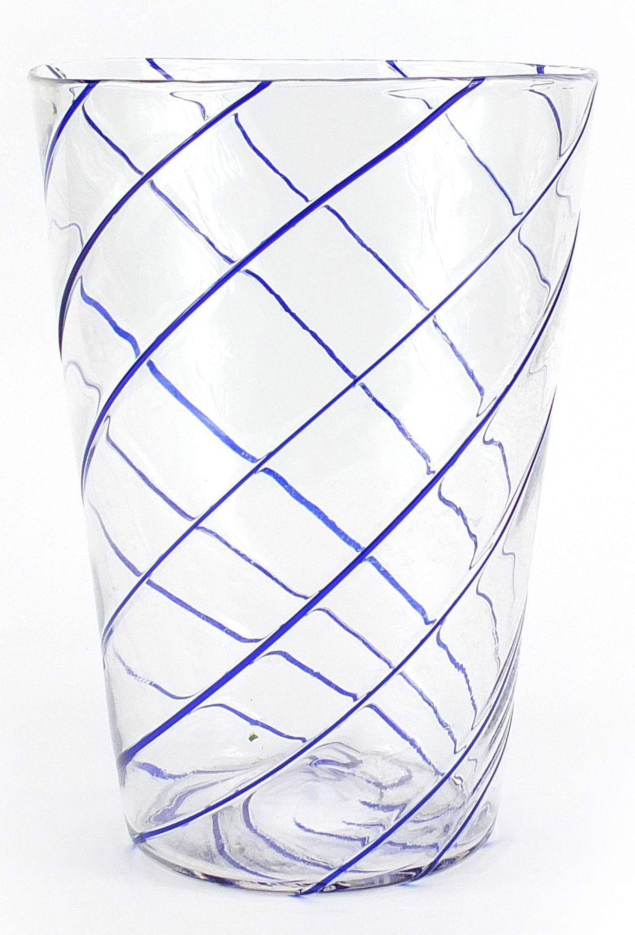 Large clear and blue swirl glass vase, 30cm high