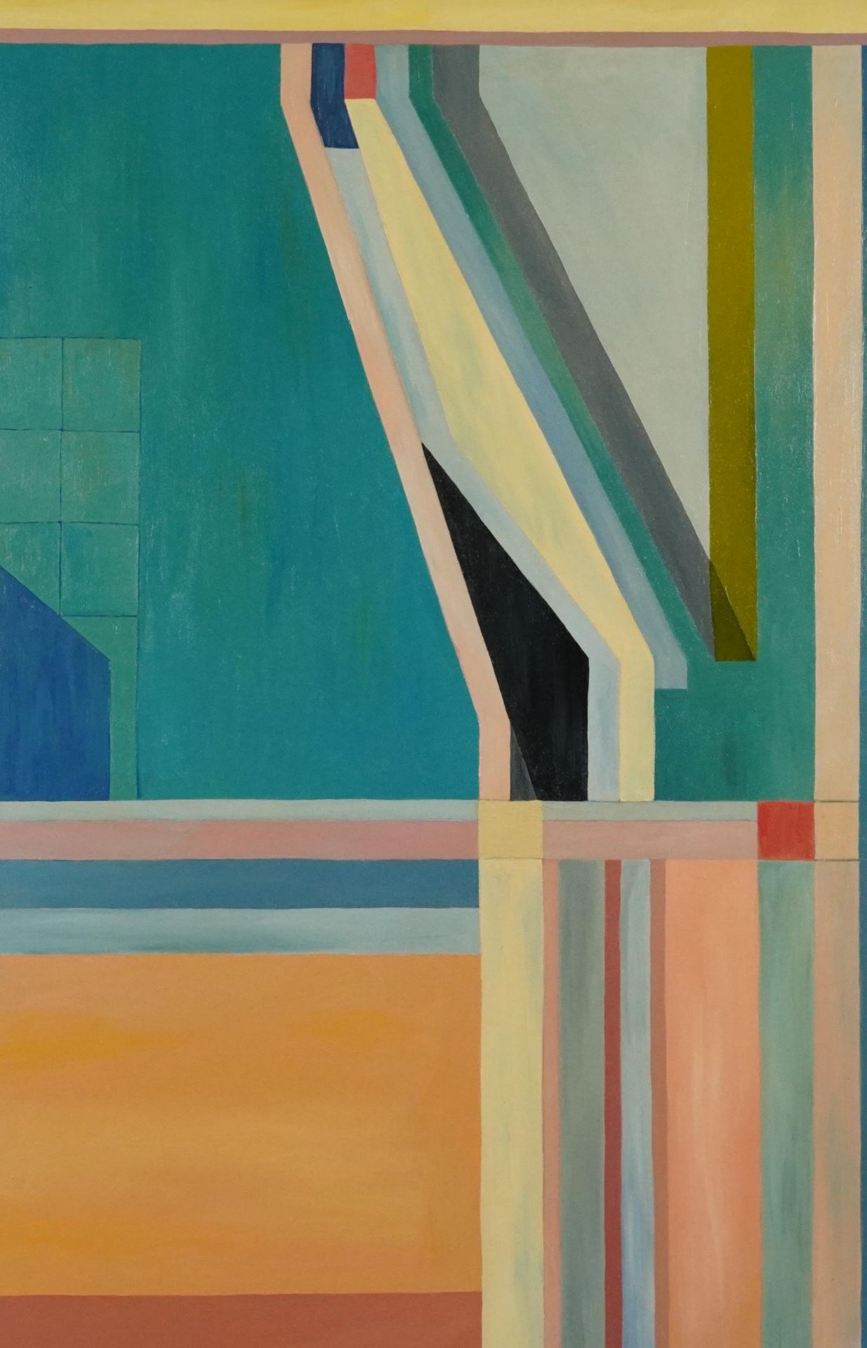 Manner of Richard Diebenkorn - Abstract composition, geometric shapes, American school oil on board,