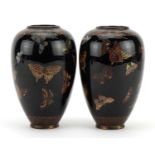 Pair of Japanese cloisonne vases enamelled with butterflies, 11.5cm high