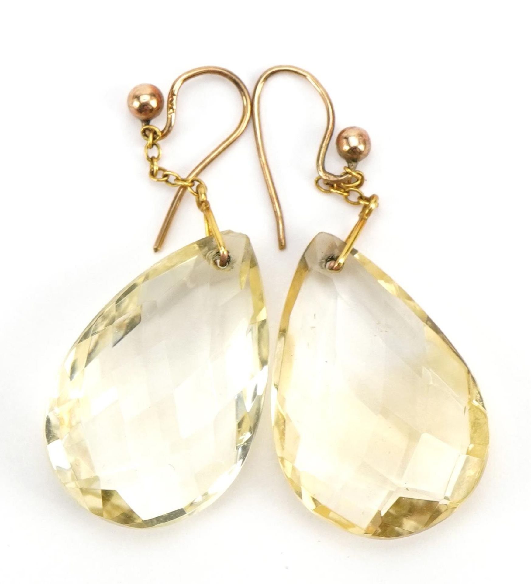 Pair of citrine teardrop earrings with yellow metal mounts, 4cm high, 6.2g - Bild 2 aus 3