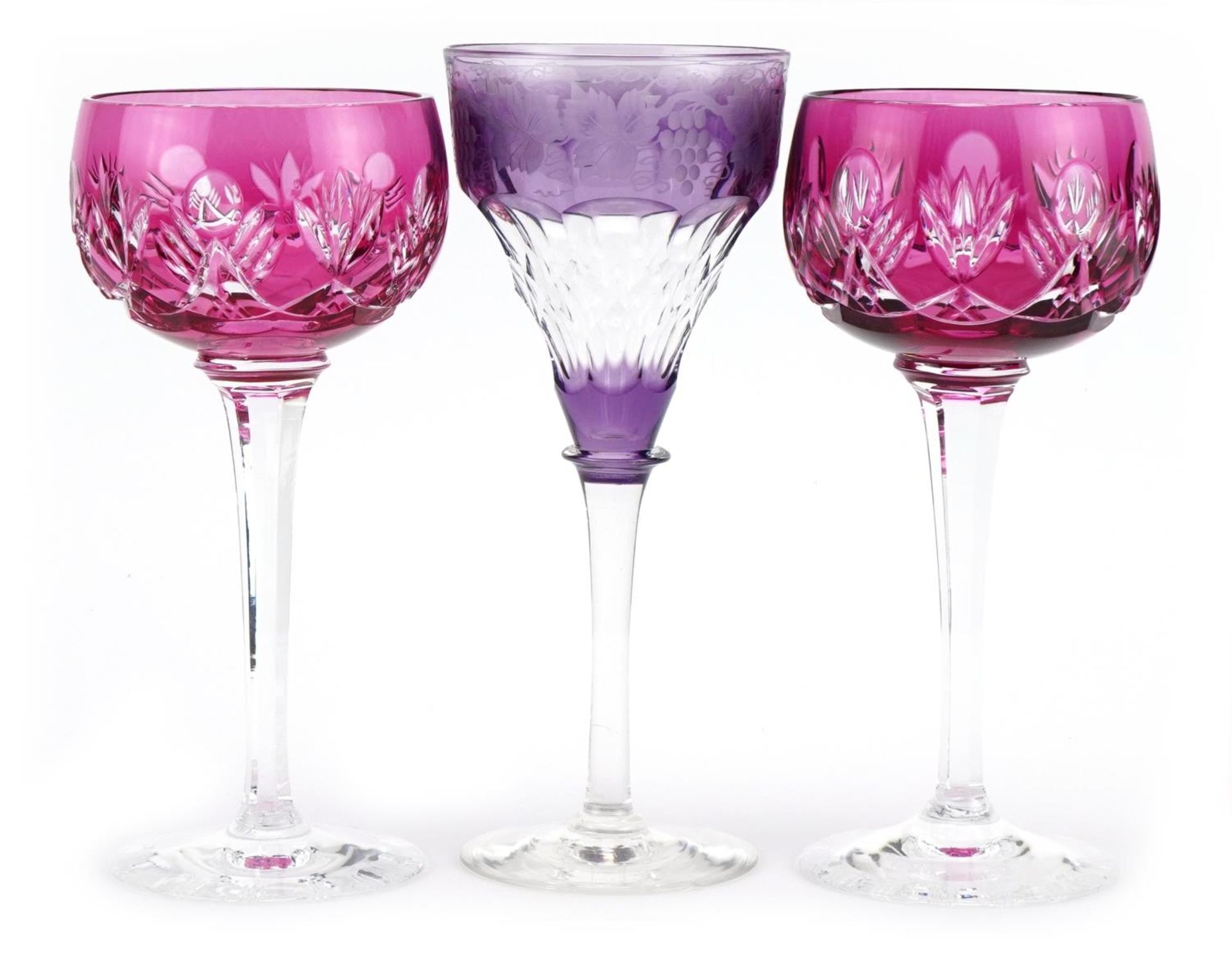 Three good quality Bohemian flashed cut glasses including a pair, the largest 19.5cm high - Image 2 of 3