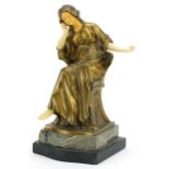 After Demetre Chiparus, Art Deco style gilt spelter and ivorine figure of an Art Deco female