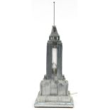 American interest Empire State Building cast metal table lamp, 49cm high