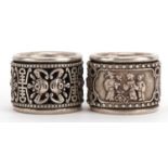 Two Chinese white metal archer rings with rotating bands, marked 925, size Z, 78.0g