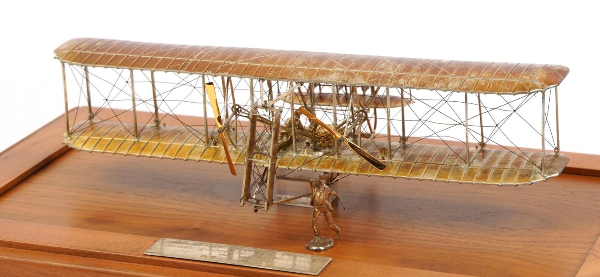 Sterling silver model of The Wright Brothers Flyer housed in a display case, the plaque engraved A - Image 2 of 6