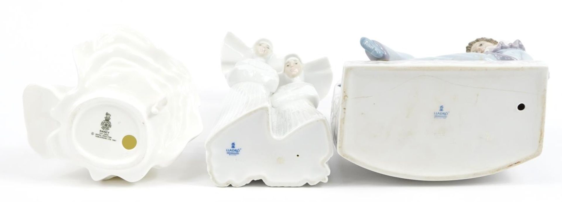 Collectable porcelain figurines comprising Lladro Pierrot clock, Lladro figure group of two nuns and - Image 3 of 4