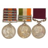 British military three medal group comprising Queen's South Africa Medal with Belfast, Relief of