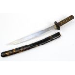 Antique Japanese wakizashi with lacquered scabbard with sheath, 58.5cm in length