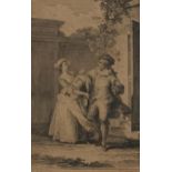 After Jean Michel Moreau - Sganarelle, antique theatrical print, mounted, framed and glazed, 13cm