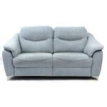 G-Plan three seater settee with blue upholstery, 105cm H x 190cm W x 100cm D