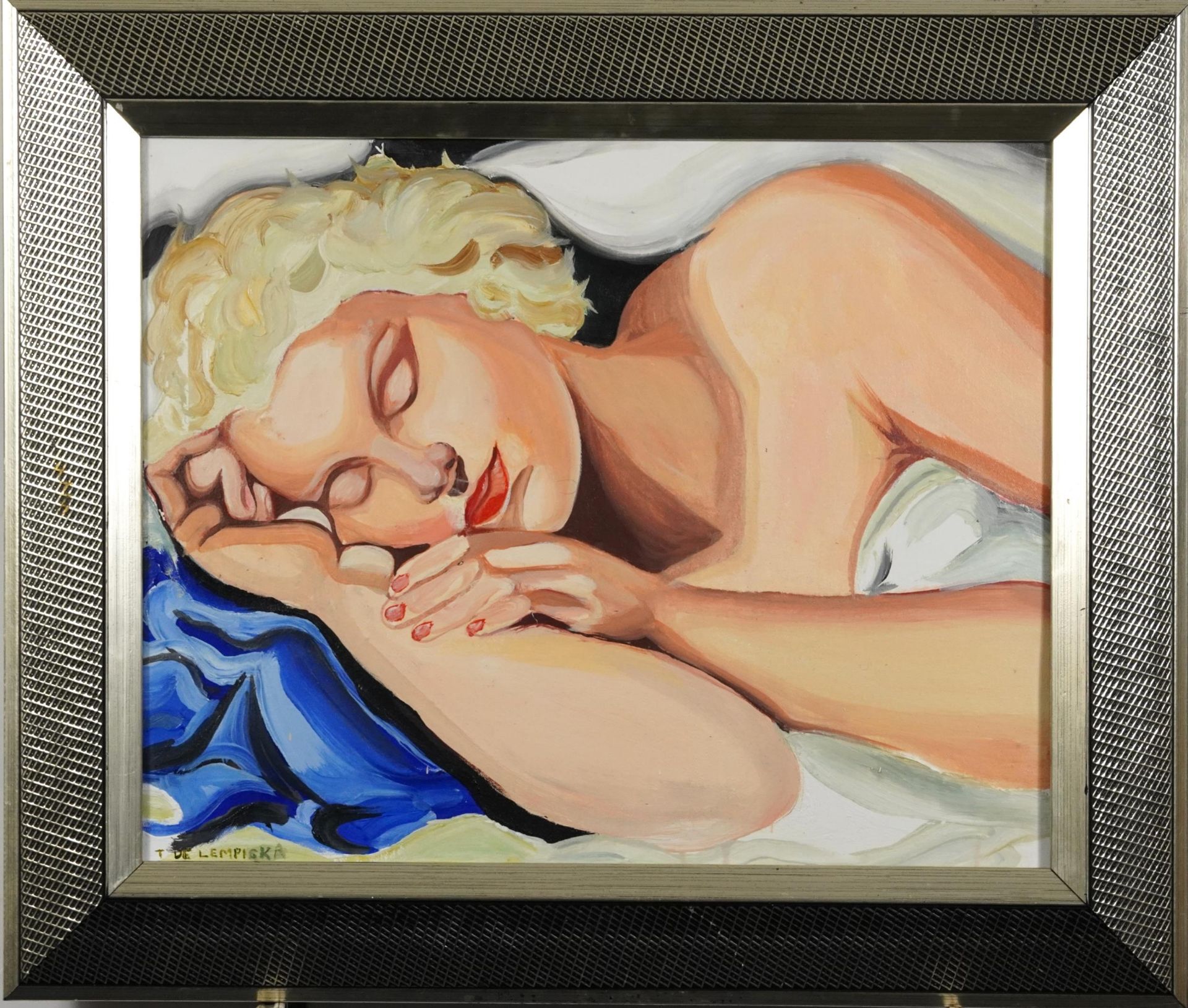 Manner of Tamara de Lempicka - Portrait of a sleeping nude female, Polish school oil on board, - Bild 2 aus 3