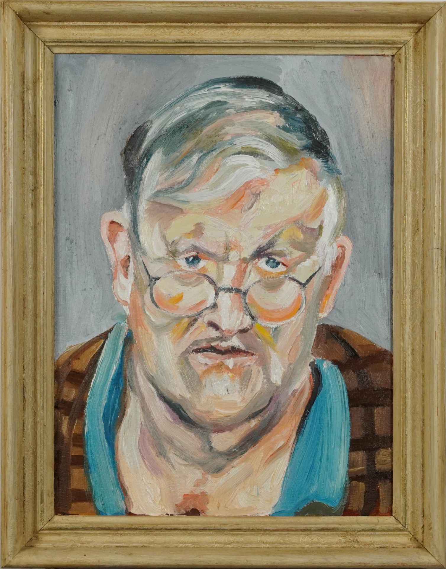 Head and shoulders portrait of a gentleman wearing spectacles, oil on board, framed, 39cm x 29cm - Image 2 of 4