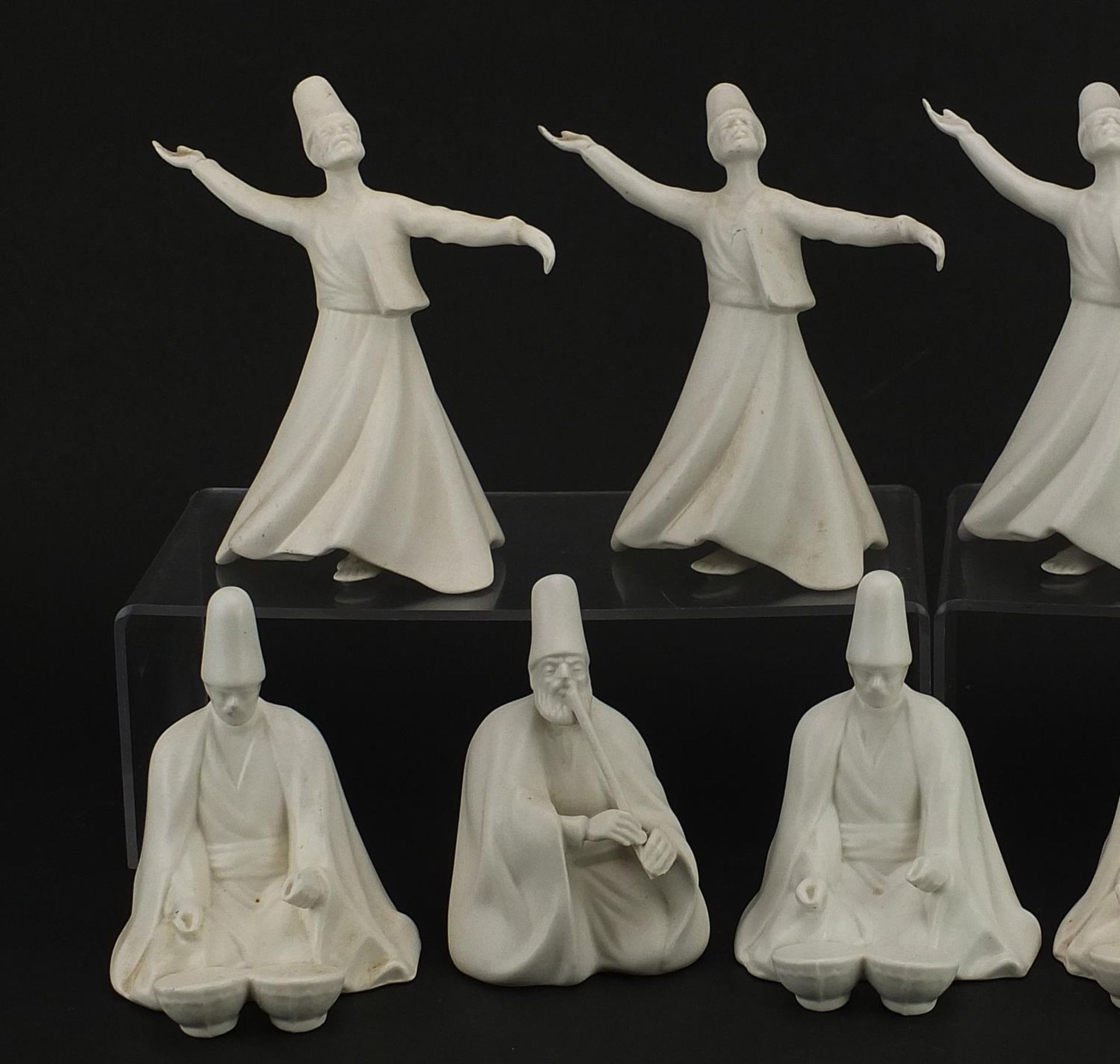 Nine Turkish porcelain whirling dervish figures, each with painted factory marks to the bases, the - Bild 2 aus 4