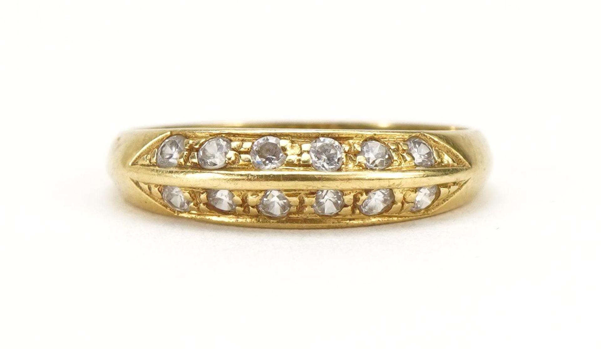 18ct gold clear stone two row ring, size L/M, 1.8g
