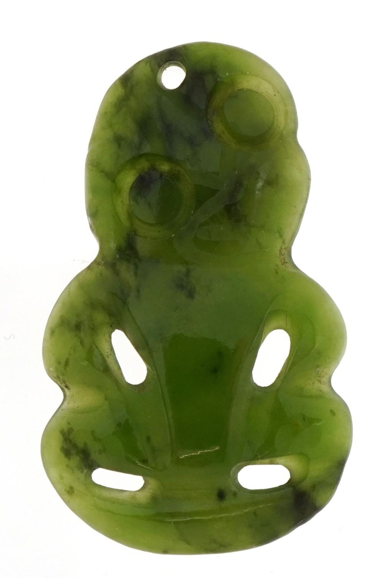 New Zealand green jade tiki pendant, 4.0cm high, 6.2g