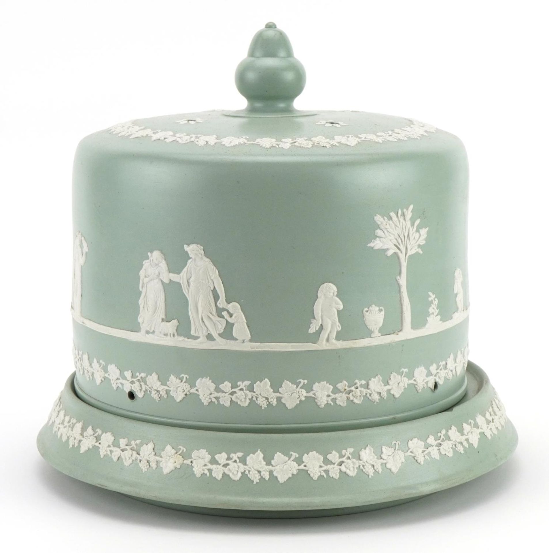 Victorian Jasperware cheese dome on stand decorated with classical figures, the base 27cm in - Bild 2 aus 3