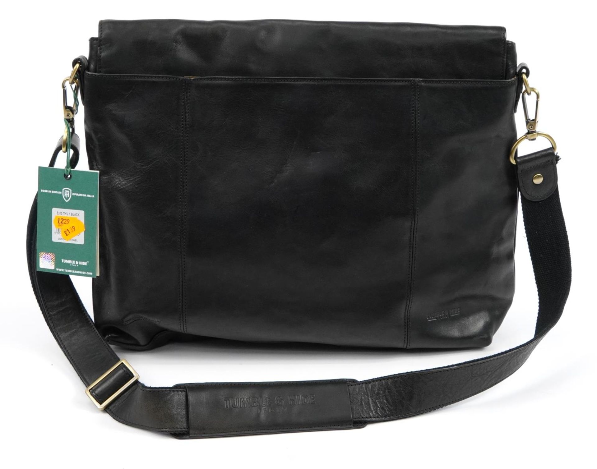 Tumble & Hide, Italian black leather shoulder bag with cloth protector bag, 40cm wide - Image 3 of 4