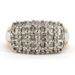 10k gold diamond six row cluster ring, size N, 4.6g