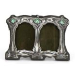 Art Nouveau style sterling silver and enamel double easel photo frame, 11cm wide