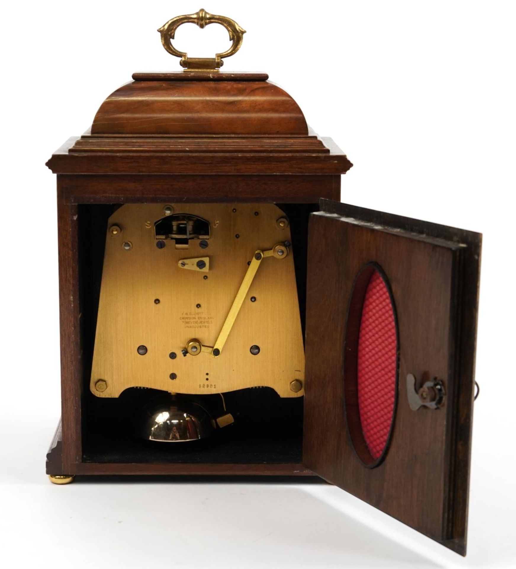 Burr walnut Elliott mantle clock retailed by The Alexander Clark Co Ltd, 26.5cm high - Image 3 of 4