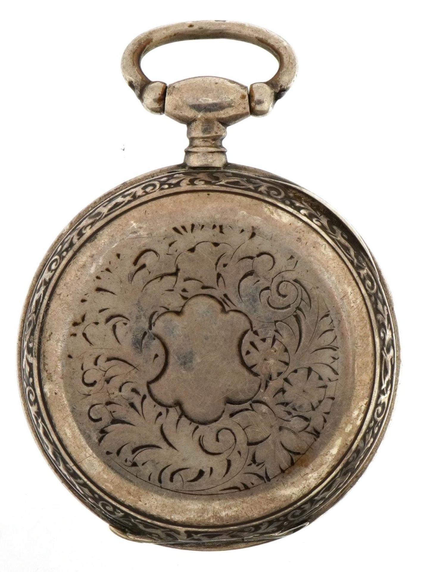Hewet Chartier white metal open face pocket watch with enamelled dial, the case marked Argent Fin, - Image 2 of 6