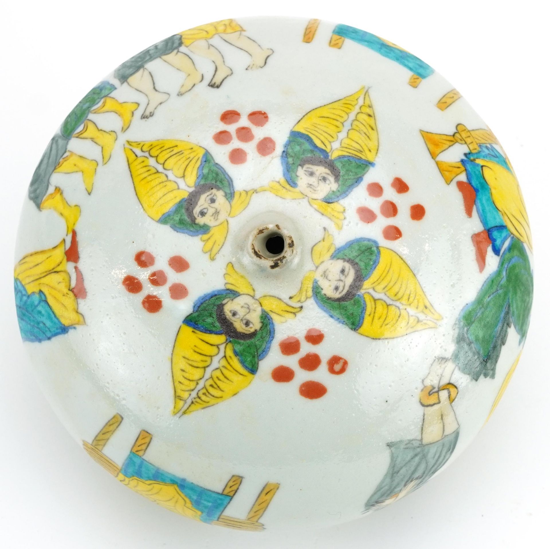 Turkish Armenian Kutahya pottery hanging ball hand painted with figures, 21cm in diameter - Image 3 of 3