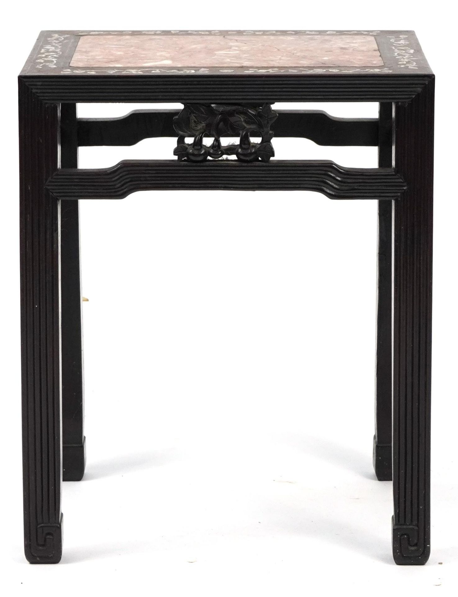 Chinese hardwood table with mother of pearl inlay and inset marble top, possibly Hongmu, 52cm H x - Bild 4 aus 5