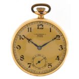 Rolex for C Bucherer, Lucerne, 14ct gold plated open face pocket watch with subsidiary dial, the