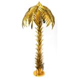 Hollywood Regency style floor standing gilt metal palm tree design standard lamp, 158cm high