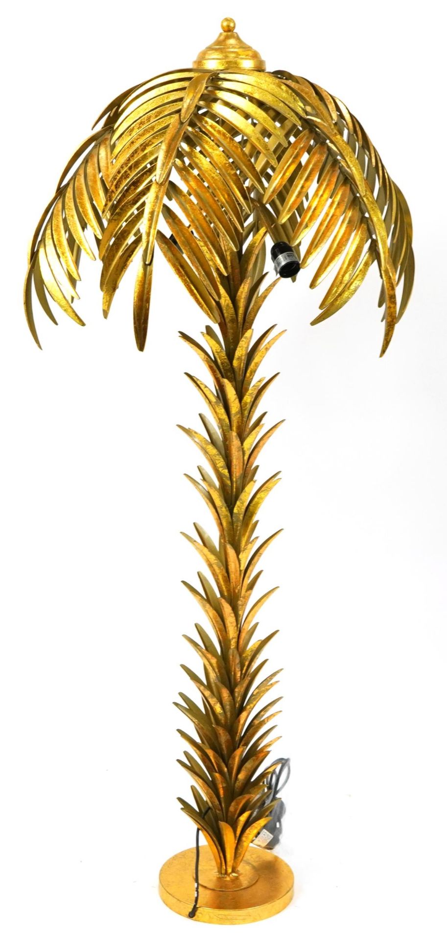 Hollywood Regency style floor standing gilt metal palm tree design standard lamp, 158cm high