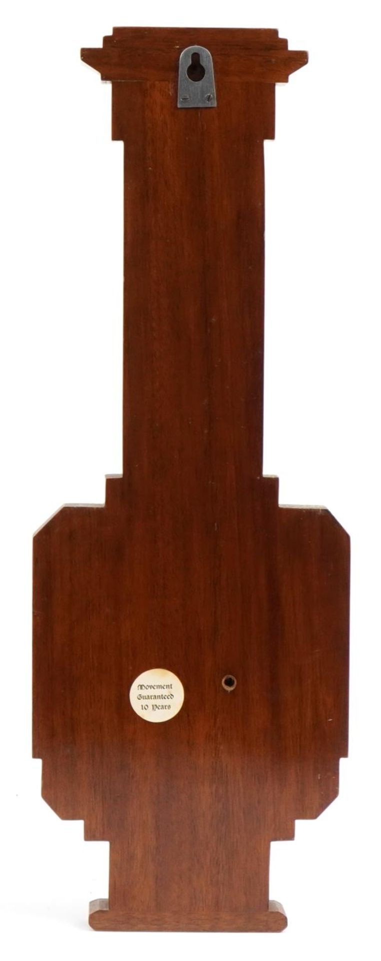 Art Deco inlaid walnut aneroid wall barometer with thermometer, 56.5cm high - Image 3 of 4